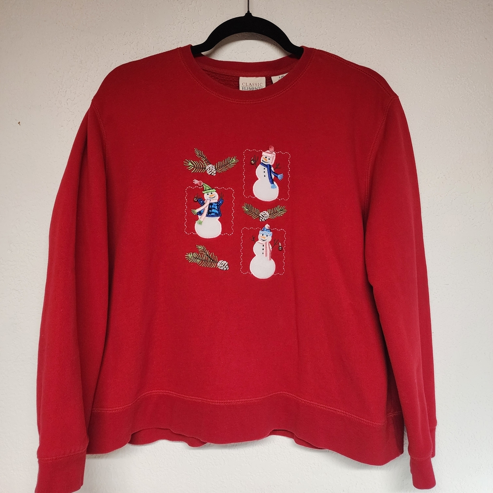 Vintage Classic Elements Christmas Snowman Sweatshirt Red Womens L Grandmacore